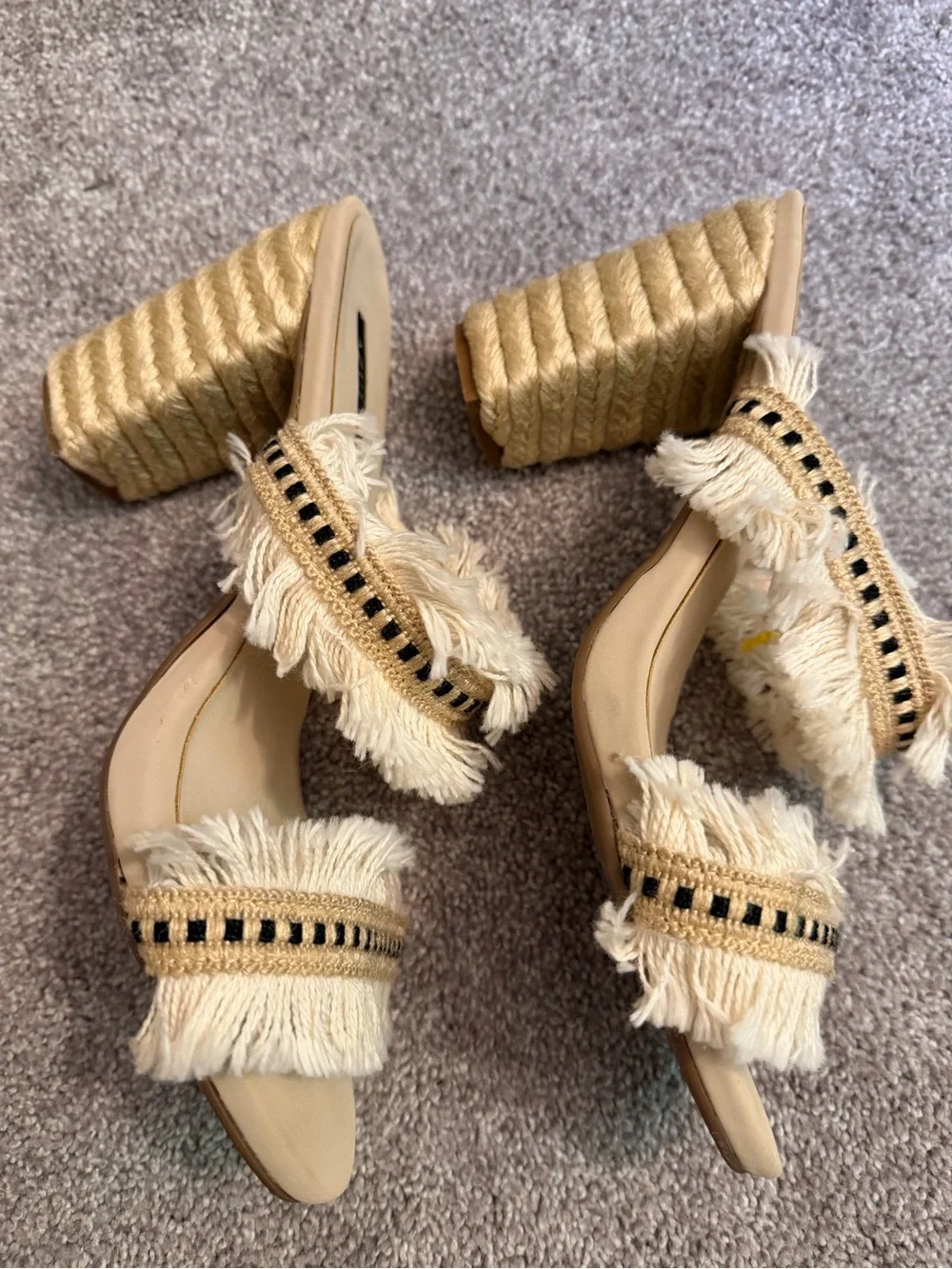 Azulu Cream Fringe Slide Sandals